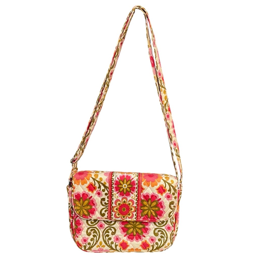 Vera Bradley Retired Folkloric Print Pink and Green Crossbody Shoulder Bag